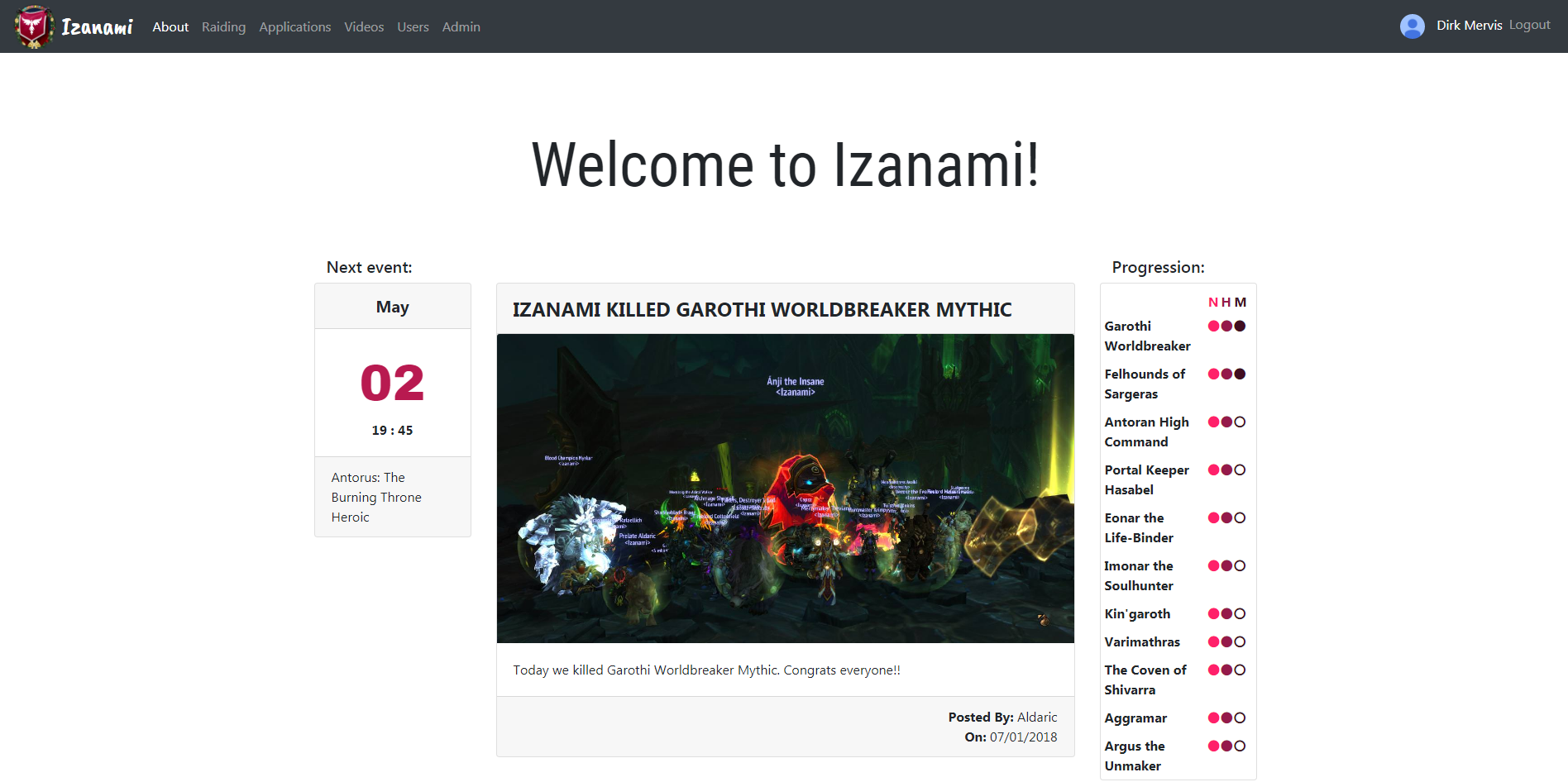 Homepagina Izanami website